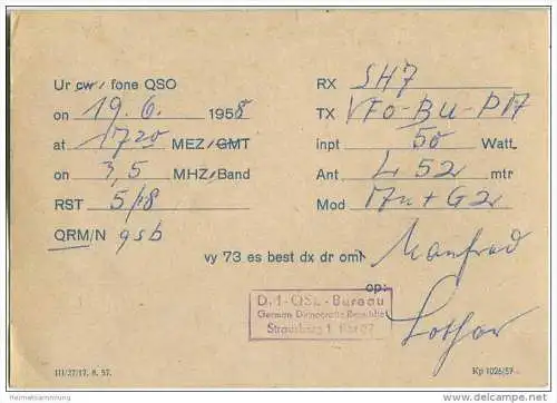 QSL - Funkkarte - DM3LEN - German Democratic Republic - Rochlitz - 1958