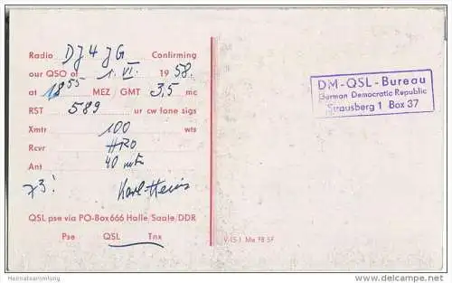 QSL - Funkkarte - DM2ADJ - German Democratic Republic - Pössneck - 1958