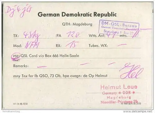 QSL - Funkkarte - DM2AEG - German Democratic Republic - Magdeburg - 1959