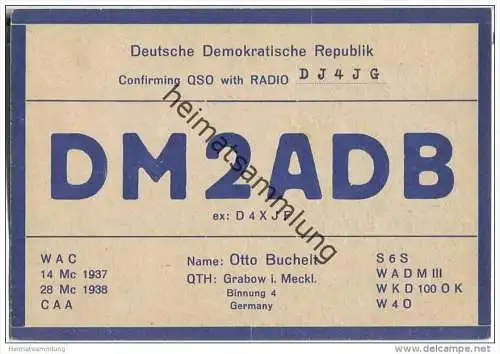 QSL - Funkkarte - DM2ADB - German Democratic Republic - Grabow i. Meckl. - 1958