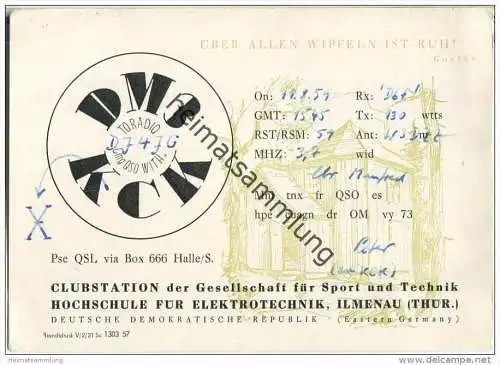 QSL - Funkkarte - DM3KCK - German Democratic Republic - Hochschule für Elektrotechnik Ilmenau - 1959