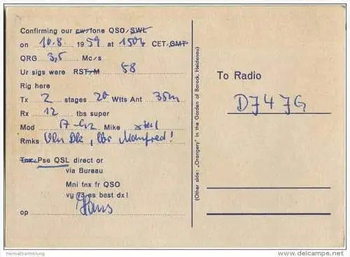 QSL - Funkkarte - DM3KGL - German Democratic Republic - Jugendclubhaus Heidenau - 1959