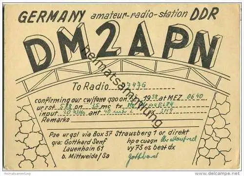 QSL - Funkkarte - DM 2 APN - German Democratic Republic - Mittweida - 1958