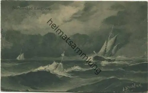 Langeoog - Segelschiffe - Künstlerkarte signiert J. Stochfleth - Verlag M. Glückstadt & Münden Hamburg