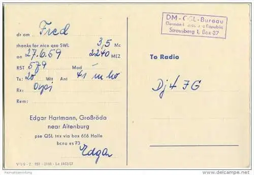 QSL - Funkkarte - DM2AUM - German Democratic Republic - Altenburg - 1959