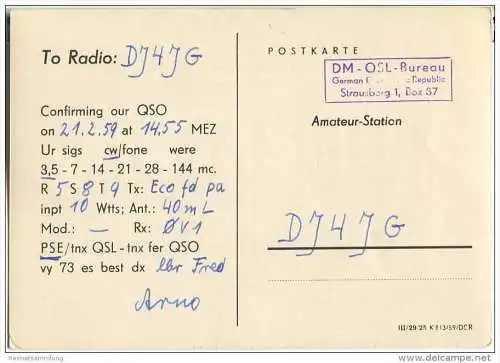QSL - Funkkarte - DM2AWN - German Democratic Republic - Zwickau - 1959