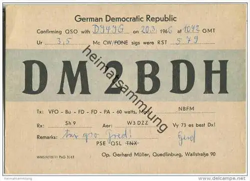 QSL - Funkkarte - DM 2 BDH - German Democratic Republic - Quedlinburg - 1966