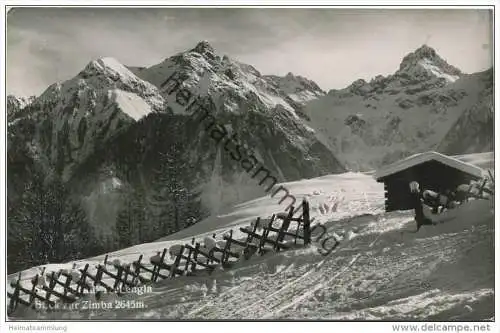 Skigebiet auf Tschengla - Blick zur Zimba - Foto-AK