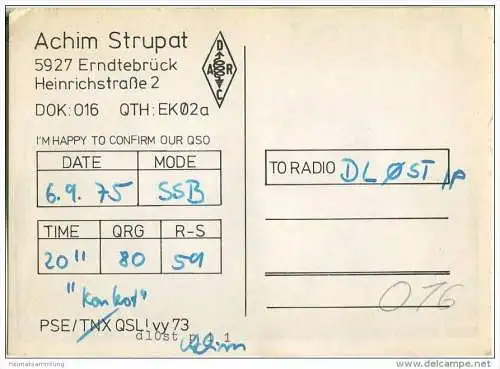 QSL - Funkkarte - DB2DL - Erndtebrück - 1975