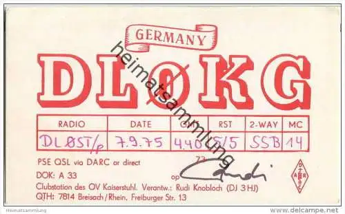 QSL - Funkkarte - DL0KG - Breisach - 1975