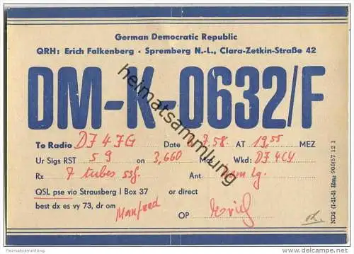 QSL - Funkkarte - DM-K-0632/F - Spremberg - 1958