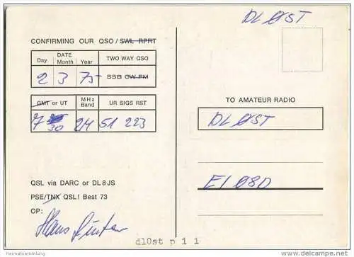 QSL - Funkkarte - DK0HF - Herford - 1975