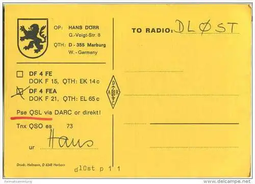 QSL - Funkkarte - DF4FE - Marburg - 1975