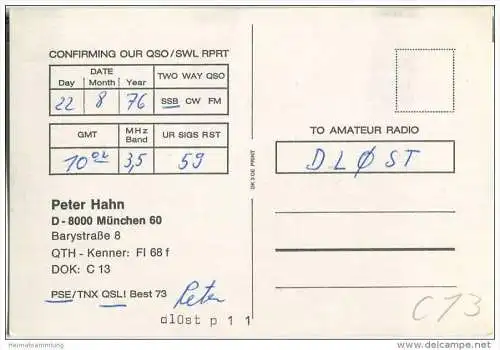 QSL - Funkkarte - DK3OE - München - 1976