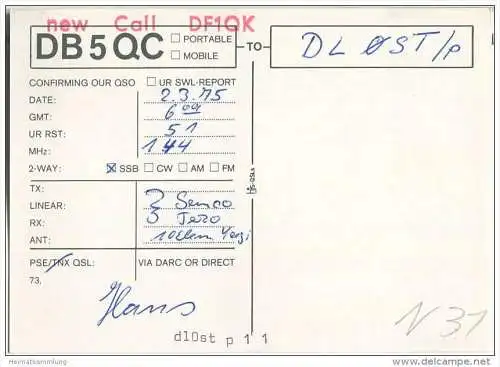QSL - Funkkarte - DB5QC - Nottuln - 1975