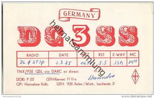 QSL - Funkkarte - DC3SS - Aalen - 1975