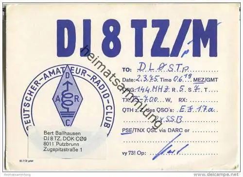 QSL - Funkkarte - DJ8TZ/M - Putzbrunn - 1975