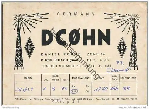 QSL - Funkkarte - DC0HN - Lebach - 1975