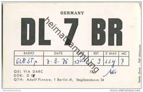 QSL - Funkkarte - DL7BR - Berlin-Steglitz - 1975
