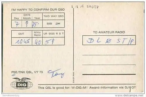 QSL - Funkkarte - DK5JA - Kempen - 1975