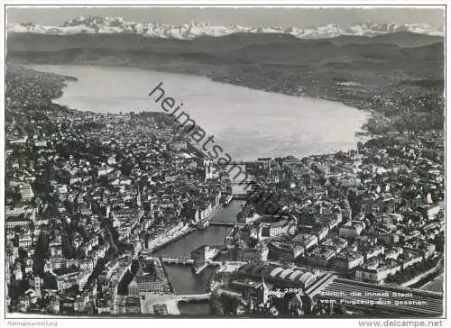 Zürich die innere Stadt vom Flugzeug aus gesehen - Foto-AK Grossformat