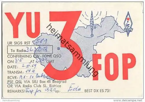 QSL - Funkkarte - YU3FOP - Serbien - Beograd - 1959