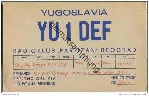 QSL - Funkkarte - YU1DEF - Serbien - Beograd - 1959