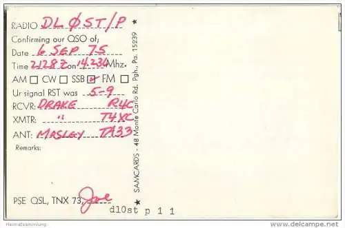 QSL - Funkkarte - WA3VHG - USA - Ambler Pennsylvania - 1975