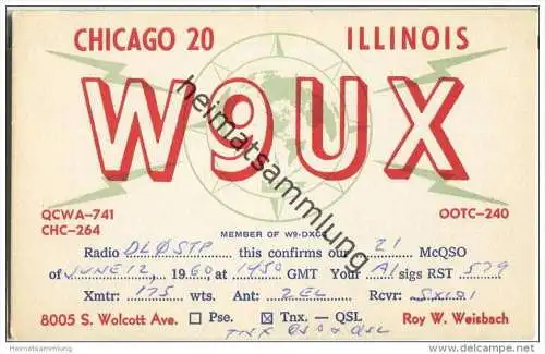 QSL - Funkkarte - W9UX - USA - Chicago Illinois - 1960