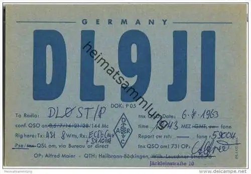 QSL - Funkkarte - DL9JI - Heilbronn - Böckingen - 1963