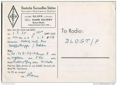 QSL - Funkkarte - DL3FR - Essen - 1960