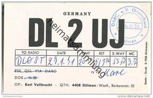 QSL - Funkkarte - DL2UJ - Dülmen - 1971