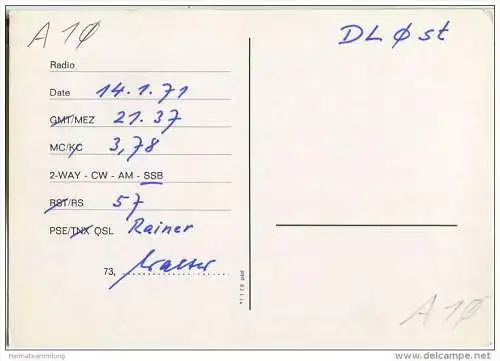 QSL - Funkkarte - DL1NT - Brühl über Schwetzingen - 1971