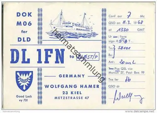 QSL - Funkkarte - DL1FN - Kiel - 1968