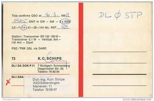 QSL - Funkkarte - DL1DA - Stuttgart - Echterdingen - 1968