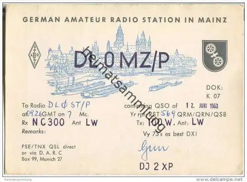 QSL - Funkkarte - DL0MZ/P - Mainz - 1960