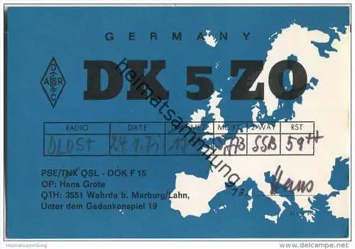 QSL - Funkkarte - DK5ZO - Marburg-Wehrda  - 1971