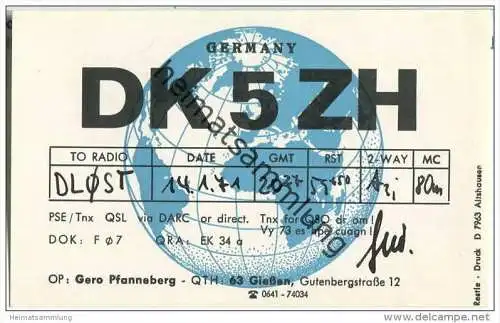 QSL - Funkkarte - DK5ZH - Giessen - 1971
