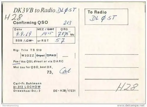 QSL - Funkkarte - DK3VB - Lüchow - 1969