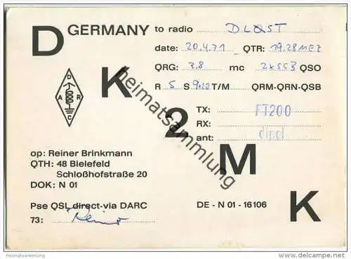 QSL - Funkkarte - DK2MK - Bielefeld - 1971