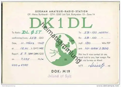 QSL - Funkkarte - DK1DL - List/Sylt - 1968