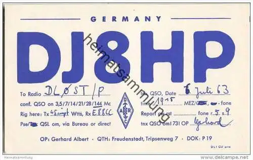 QSL - Funkkarte - DJ8HP - Freudenstadt - 1963