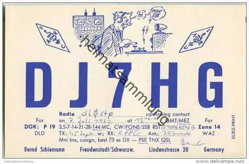 QSL - Funkkarte - DJ7HG - Freudenstadt - 1963