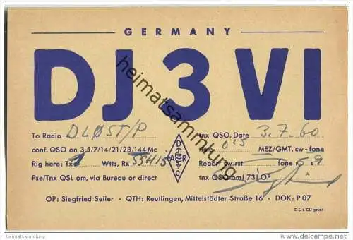 QSL - Funkkarte - DJ3VI - Reutlingen - 1960