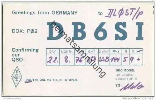 QSL - Funkkarte - DB6SI - Deizisau - 1976