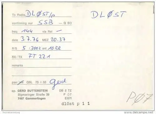 QSL - Funkkarte - DB2TZ - Gammertingen - 1976