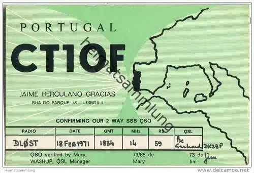 QSL - Funkkarte - CT10F - Portugal - Lisboa - 1971