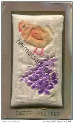 Easter Greetings - sachet - silk - Stoff Duftkissen - coloriert - Rückseite beschrieben ca. 1910 - Gewicht 24g