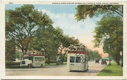 Chicago - Double Deck Motor Busses on Lincoln Park Drive