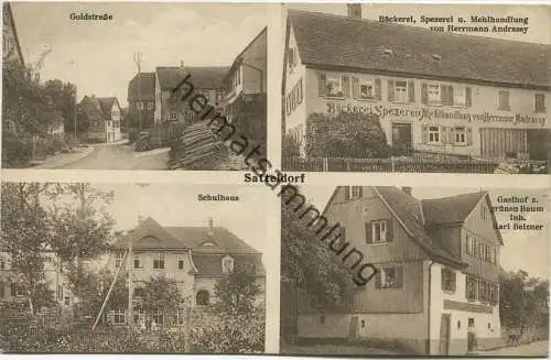 Satteldorf - Goldstrasse - Schulhaus - Bäckerei Hermann Andrassy - Gasthof zum Grünen Baum Karl Belzner - Verlag Paul He